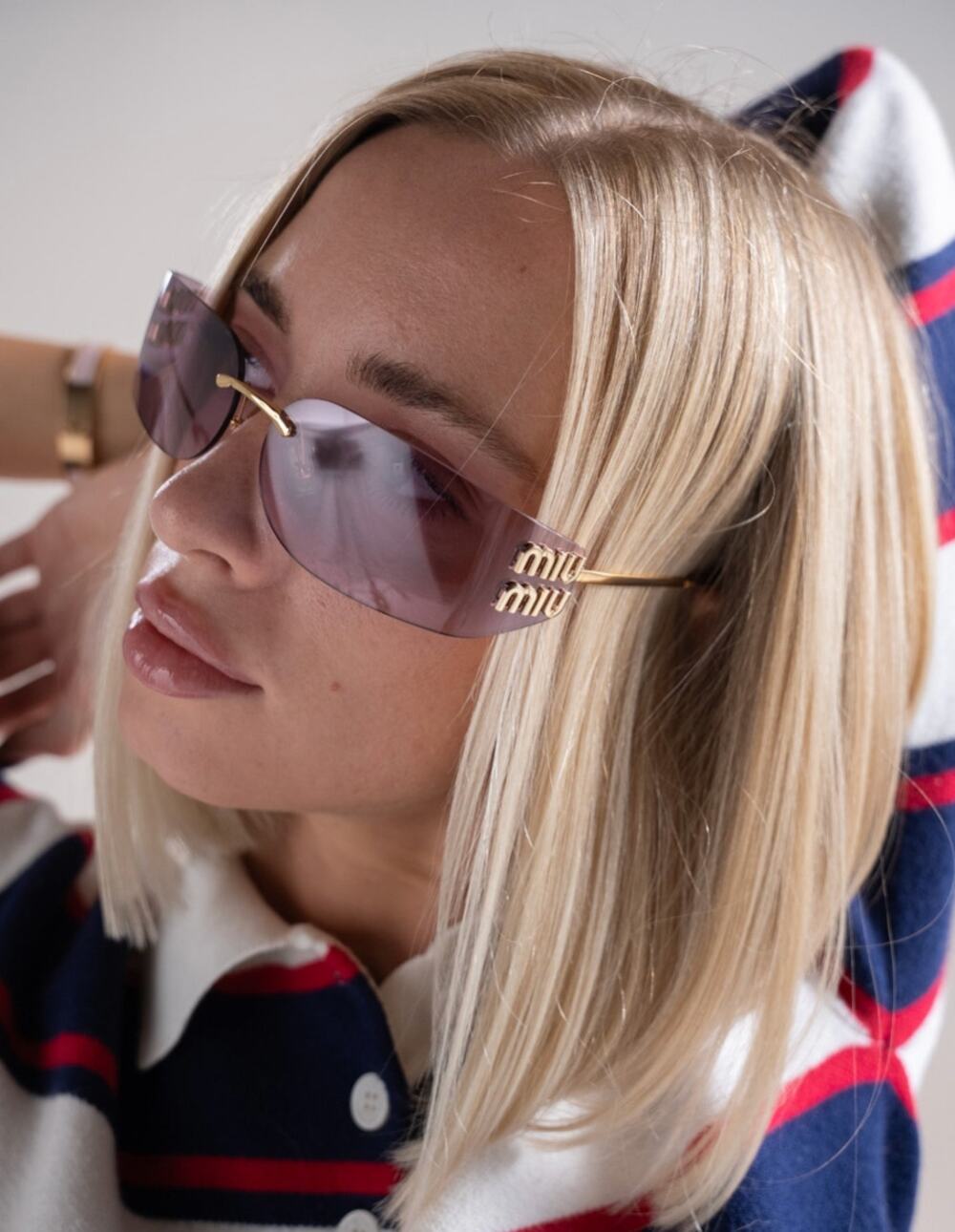 NEW Miu Miu MU A51S Mask Sunglasses in Gold Pink $696